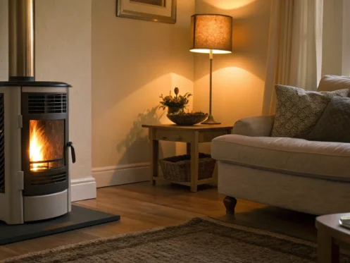 A modern furnace in a living room, a common subject of furnace repair and financing.