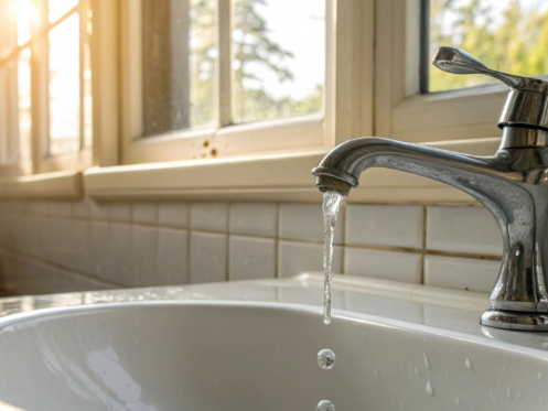 A dripping faucet, a common sign of a water leak that requires detection.