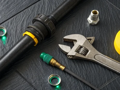 Pipe wrench and fittings for a minor gas leak repair, a key part of the final cost.