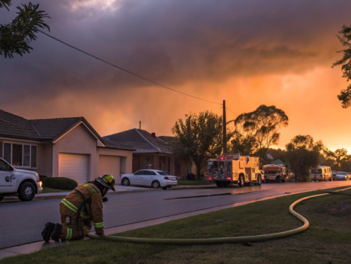 Firefighter on scene for an emergency gas leak repair at a home.