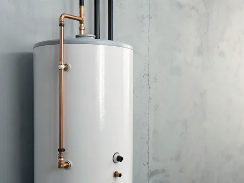 Anode rod location on an AO Smith gas water heater with the hex head visible.