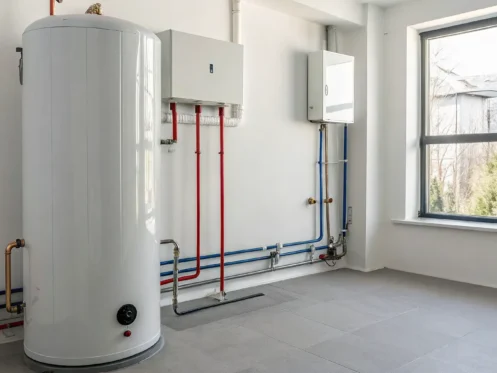 A new 50-gallon water heater installation, a major factor in replacement cost.