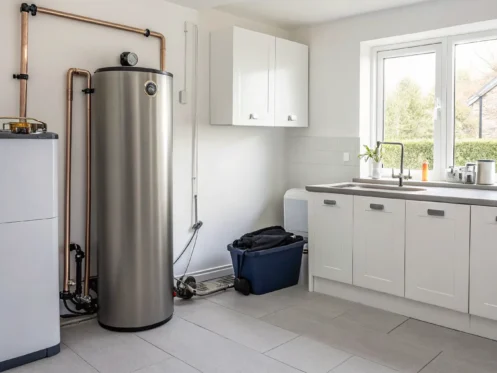 Plumber completing a professional water softener installation.