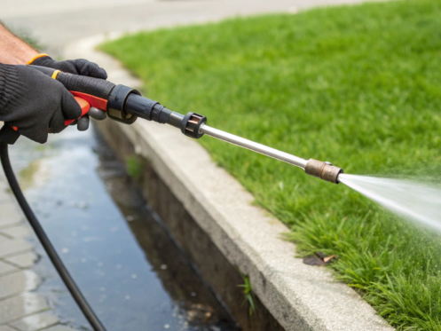 High-pressure hydro jetting service clearing a main drain, a factor in the final plumbing cost.