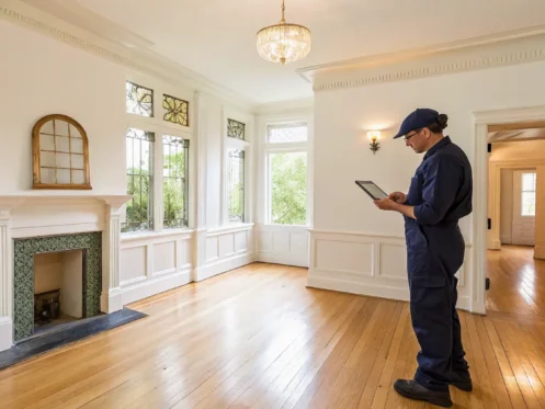 HVAC technician planning for installing central air in an old house.