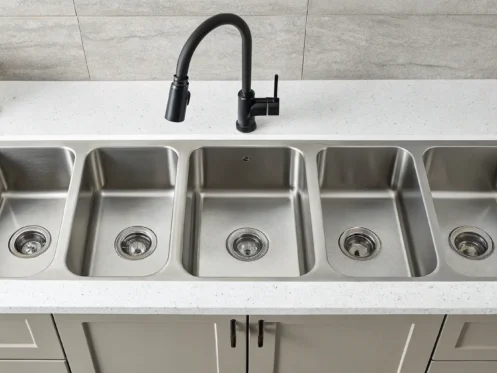 A clean kitchen sink before performing a DIY clog removal.
