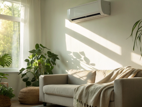 A new AC unit after a professional installation in a modern living room.