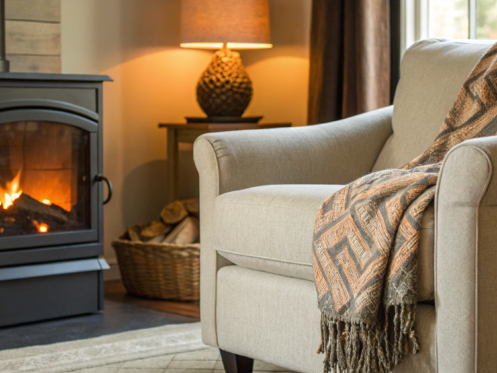 A modern furnace installed in a living room, a key part of the new furnace installation cost.