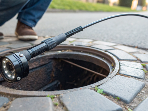 A professional sewer camera inspection of a home's main drain pipe.
