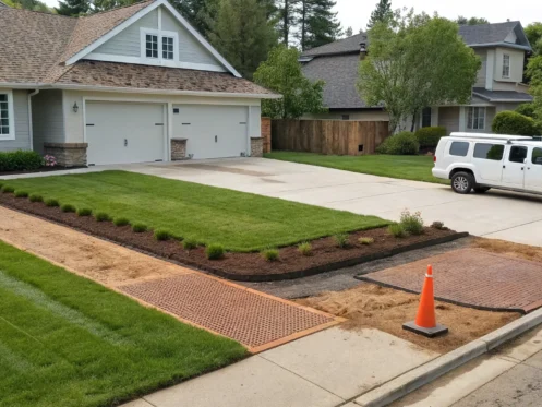 Trenchless sewer line repair preserving a homeowner's lawn with minimal digging.