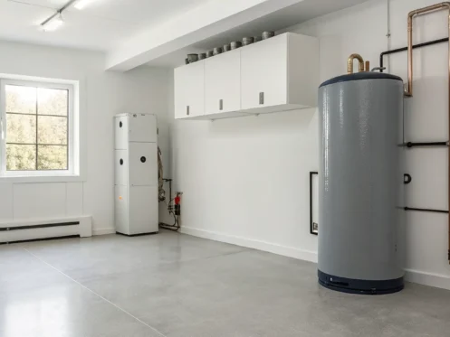 A newly installed water heater, a primary factor in the total replacement cost.